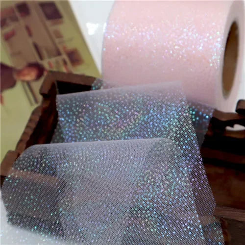 ruban décoratif pailleté bleu clair rose vert pastel translucide brillant 5mètres