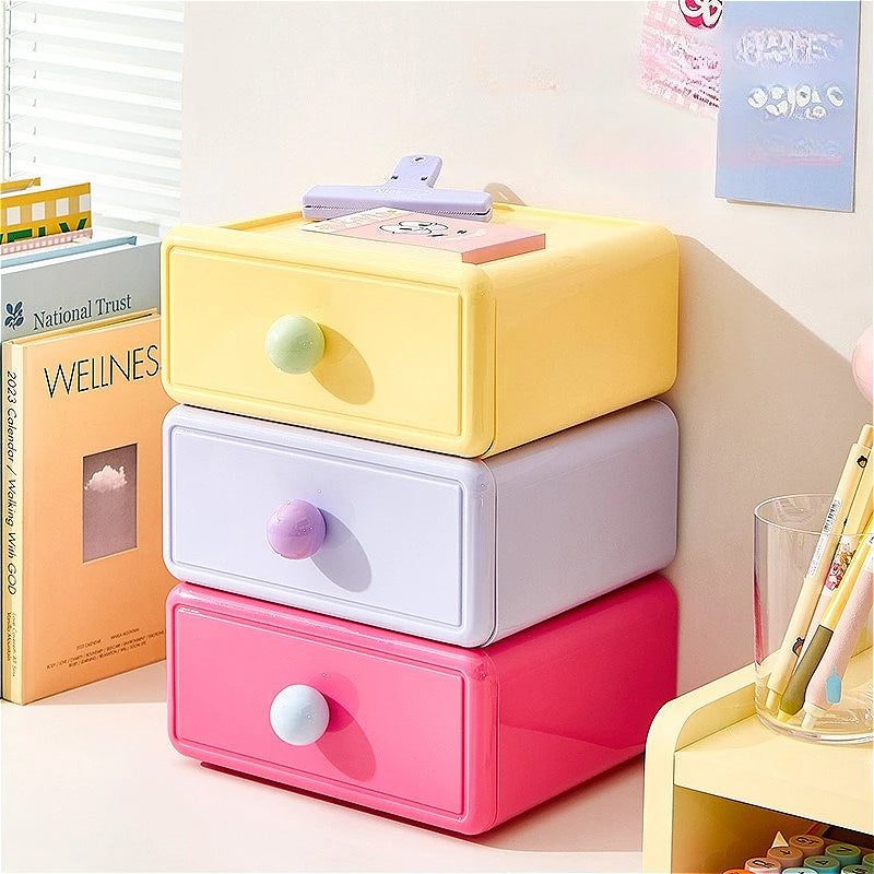boîte rangement jaune vert rose moderne minimaliste matériau plastique opaquet tiroirs coulissants capacite 2l