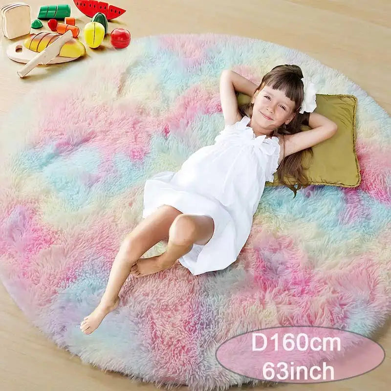 tapis rond peluche multicolore doux moderne chambre enfant 100cm 120cm 140cm 160cm pastel