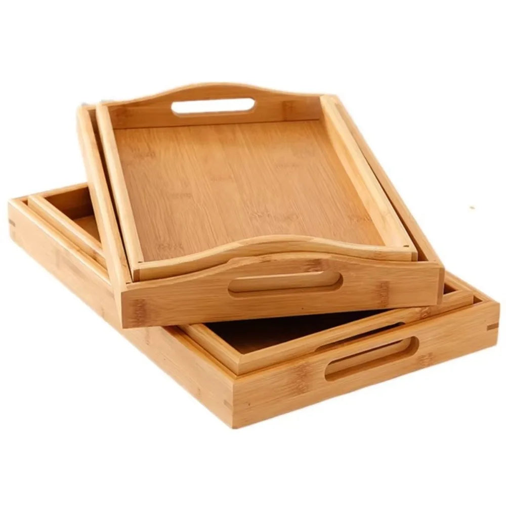 plateau service bambou moderne plateaux rangement poignées tasses thé assiettes gâteauxDecorationMaison