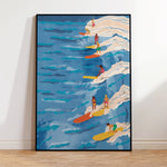 affiche moderne surf vagues bleues colorées chambre salon décoration mur illustration print:frame métal