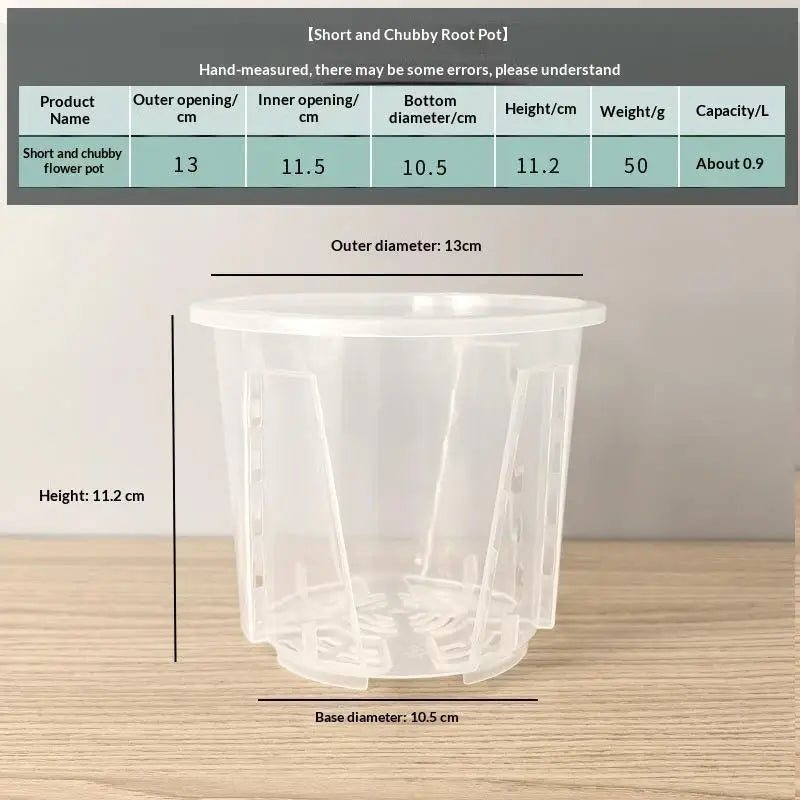 pots orchidées transparents ventilation air circulation 18cm short fat