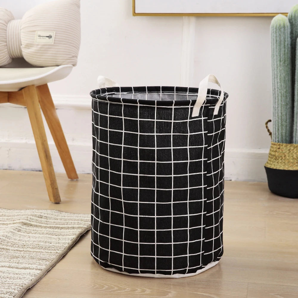 panier linge pliable rayures horizontales gris clair beige moderne réutilisable fibre végétale poignées bois