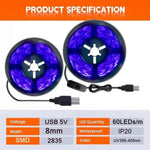 ruban led uv bleu points lumineux moderne adhésif connecteur usb câble usb 5v 60leds