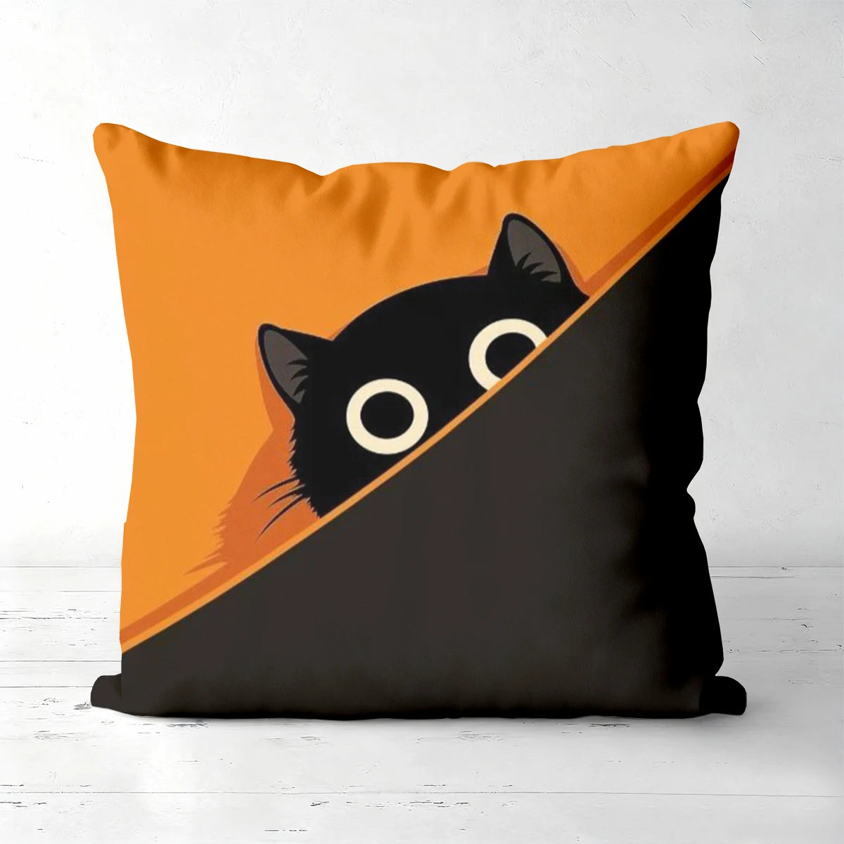 coussin décoratif chat noir orange cartoon oreille blanche 45x45cm lit canapé chambre voiture