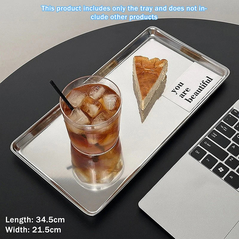 plateau rectangulaire argenté lisse moderne service table gâteau boisson pain
