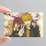 cartes bancaires étanches résistantes adhésives illustration anime personnages fond floral multicolore jaune brun vert