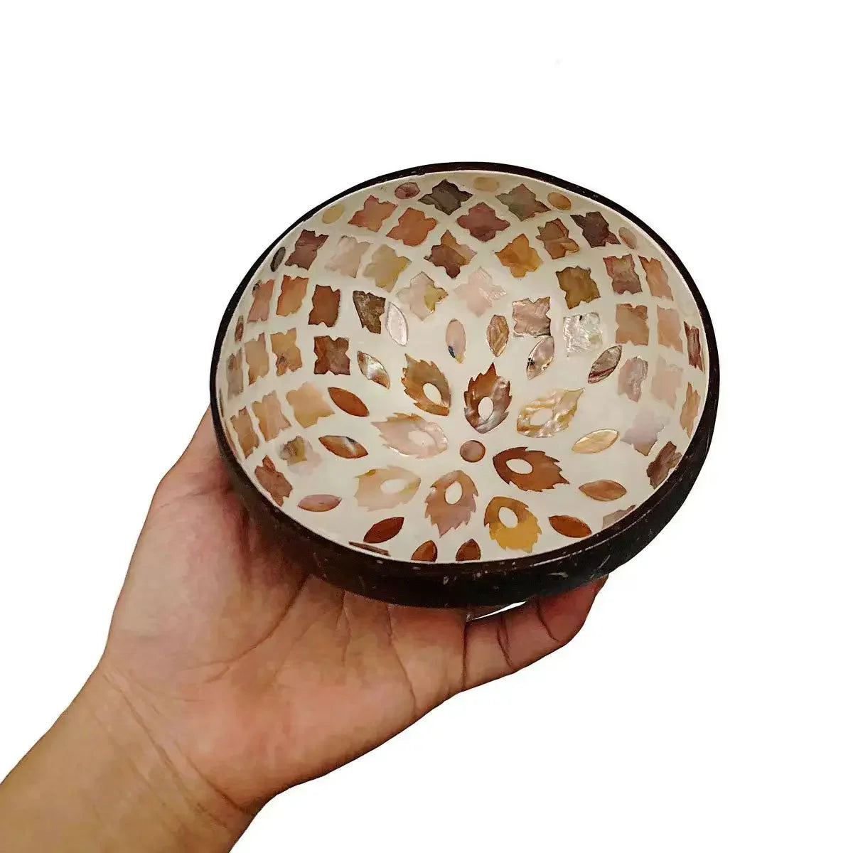 bol décoratif coquille coco artisanal mosaïque bois rangement bijoux clés maison