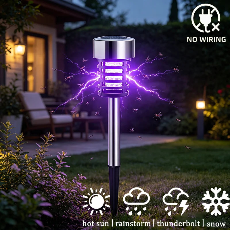 piège insectes solaire argenté moderne tige plantable lumière bleue extérieur jardin patio