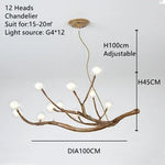 Suspension lumineuse moderne dorée branches naturelles translucides ampoules led g4