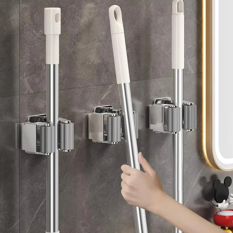 support mural balai anti dérapant acier inoxydable moderne salle bain clips noir argenté respectueux
