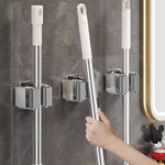 support mural balai anti dérapant acier inoxydable moderne salle bain clips noir argenté respectueux