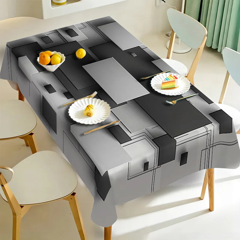 nappe imperméable rectangulaire moderne géométrique gris noire réutilisable polyester table fête salle manger
