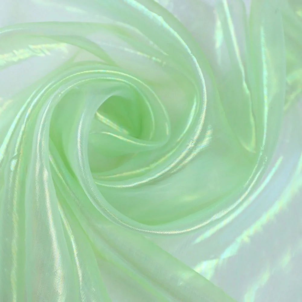 tissu organza brillant moderne élégant bleu rose violet vert blanc translucide effet irisé
