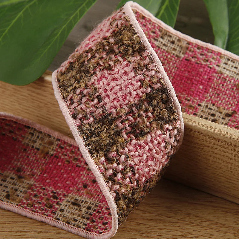 ruban carreaux polyestère noir blanc marron vert rose bleu clair tissé rustique double face