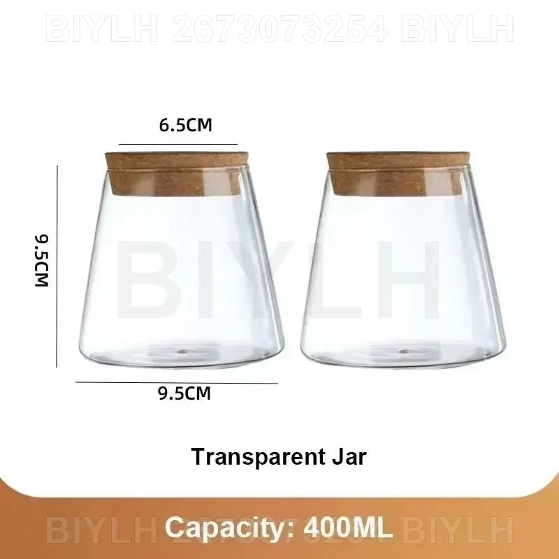 vases plantes verre transparent moderne minimaliste couvercle liège base bois