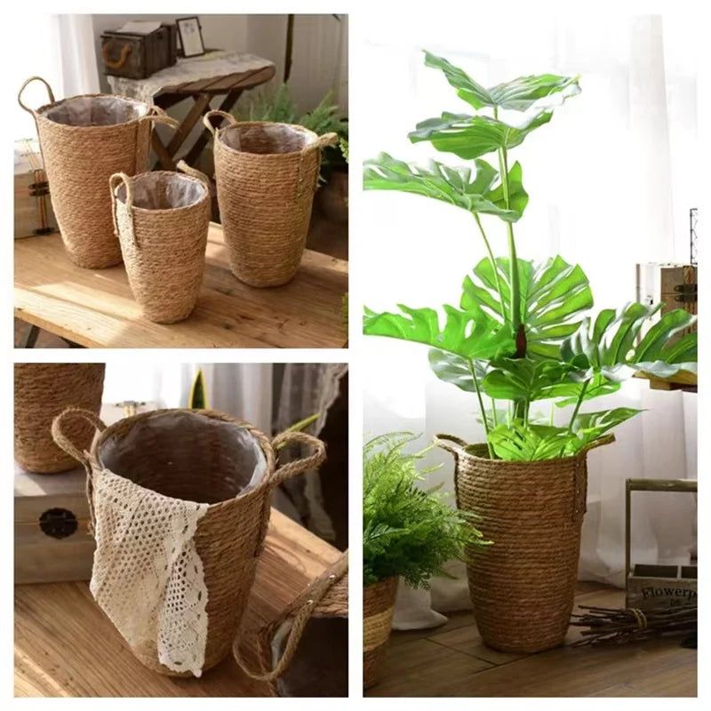 panier tressé fibre végétale réutilisable pliable extérieur intérieur sansevieria plantes fleurs décoration maison rustic