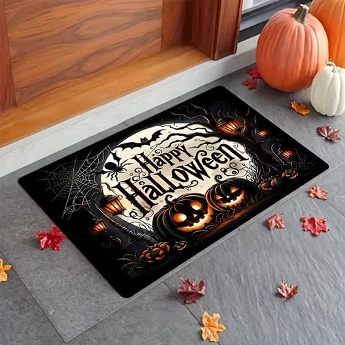tapis d'entrée halloween marron noir motif étoile texte sorcière décoration porte maison vintage décoratif