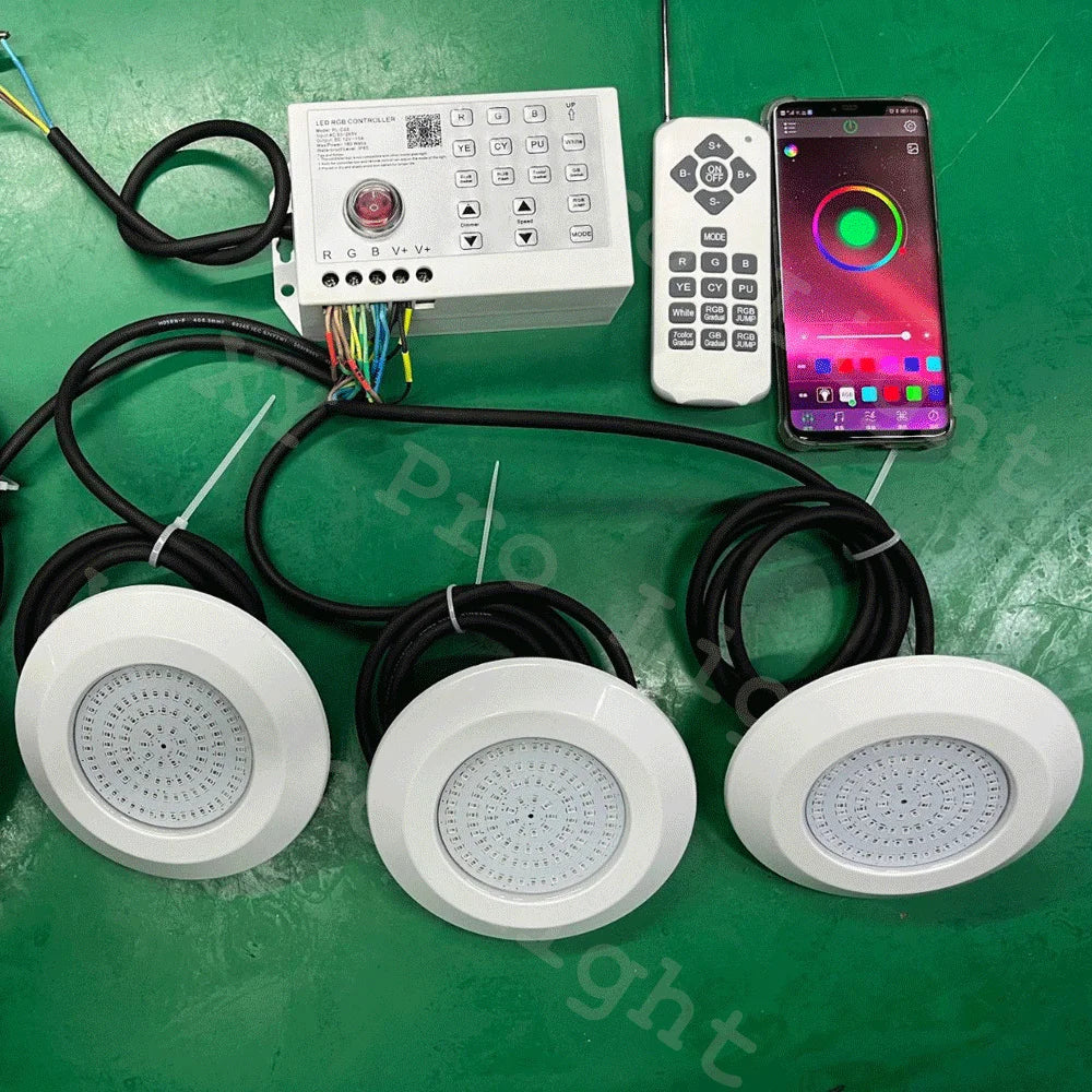 lumière sous marine piscine led rgb blanc moderne adhésif contrôleur bluetooth adaptateurs fixations