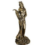 statue déesse antique dorée reliefs détaillés corne abondance couronne voile base pièces chance fortune