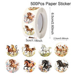 autocollants chevaux scènes naturelles fleurs blanc noir marron gris rose vert bleu illustration réaliste