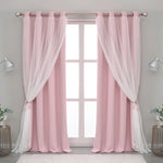 rideaux rose blanc dentelle semi transparent modernes panneaux polyester