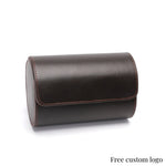 boîte rangement montres cuir velours marron clips métalliques places classique