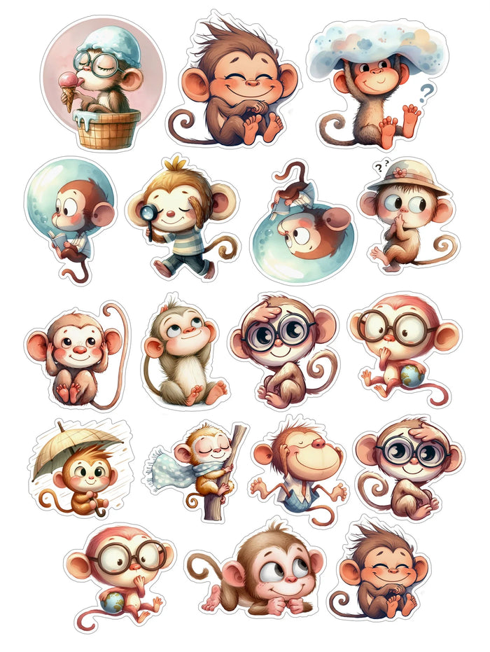 sticker mignon dessin animé singe multicolore adhésif scrapbooking décoration bricolage album journal papeterie