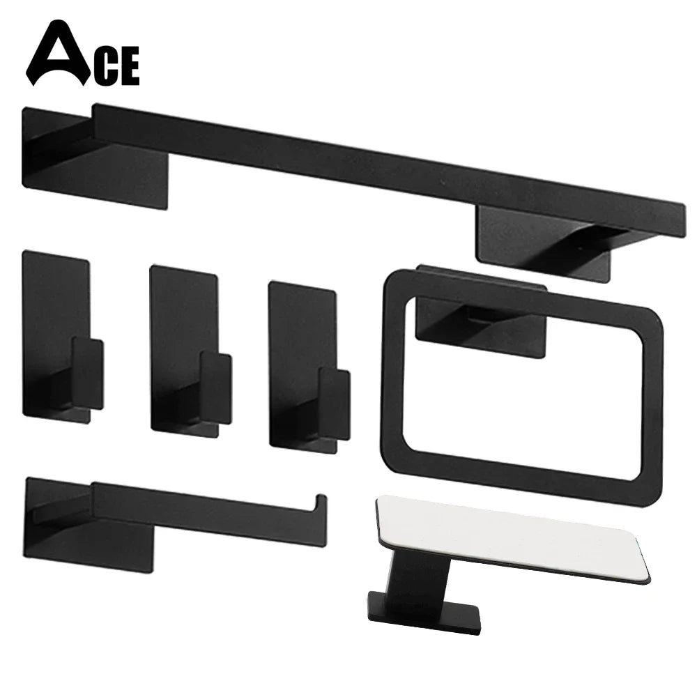 accessoires salle bain noir porte serviettes porte savon porte gobelet adhésif moderne ensemble quincaillerie