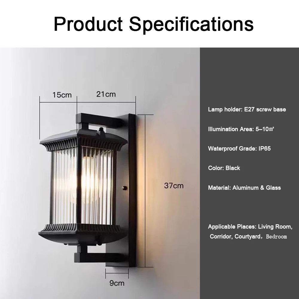 éclairage extérieur led moderne industriel verre rayures métal noir ambre fixations murales rustique
