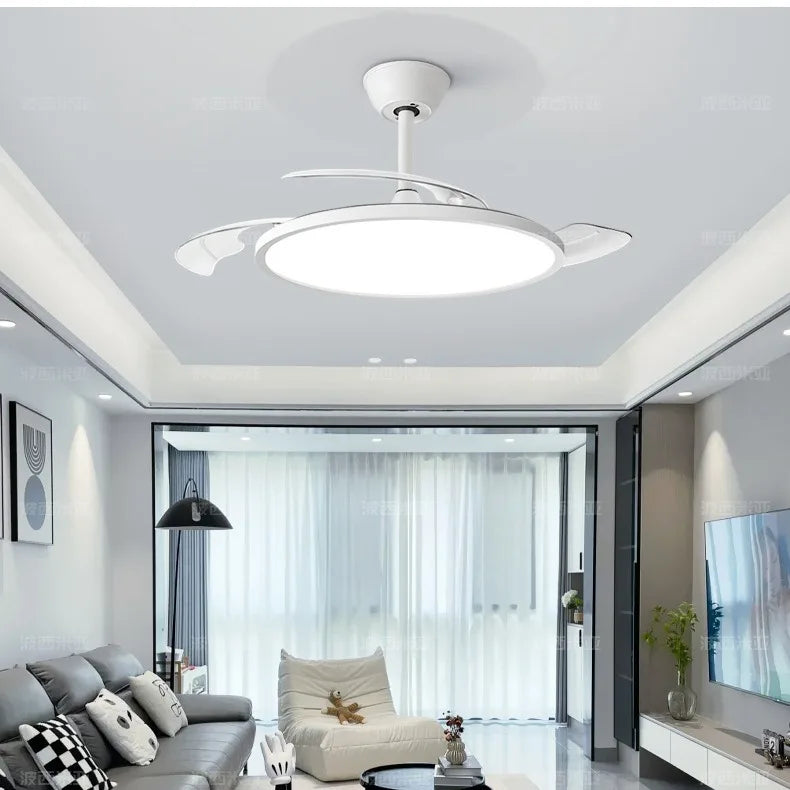 ventilateur led moderne noir blanc ailes lune lumiere télécommande contemporain