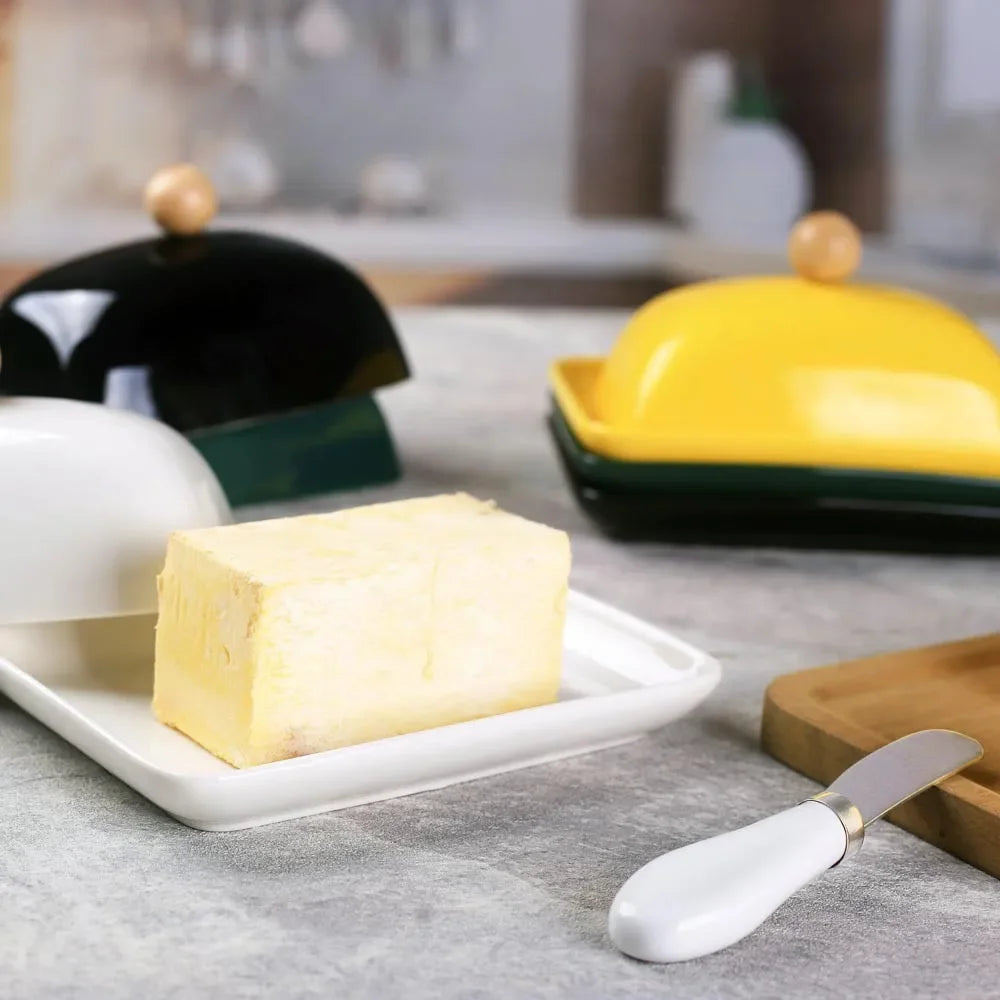 porte beurre céramique rectangle noir jaune blanc uni moderne spatule