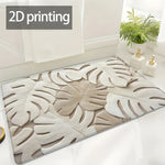 tapis tropical feuilles relief moderne anti dérapant doux rapide salle bain beige clair