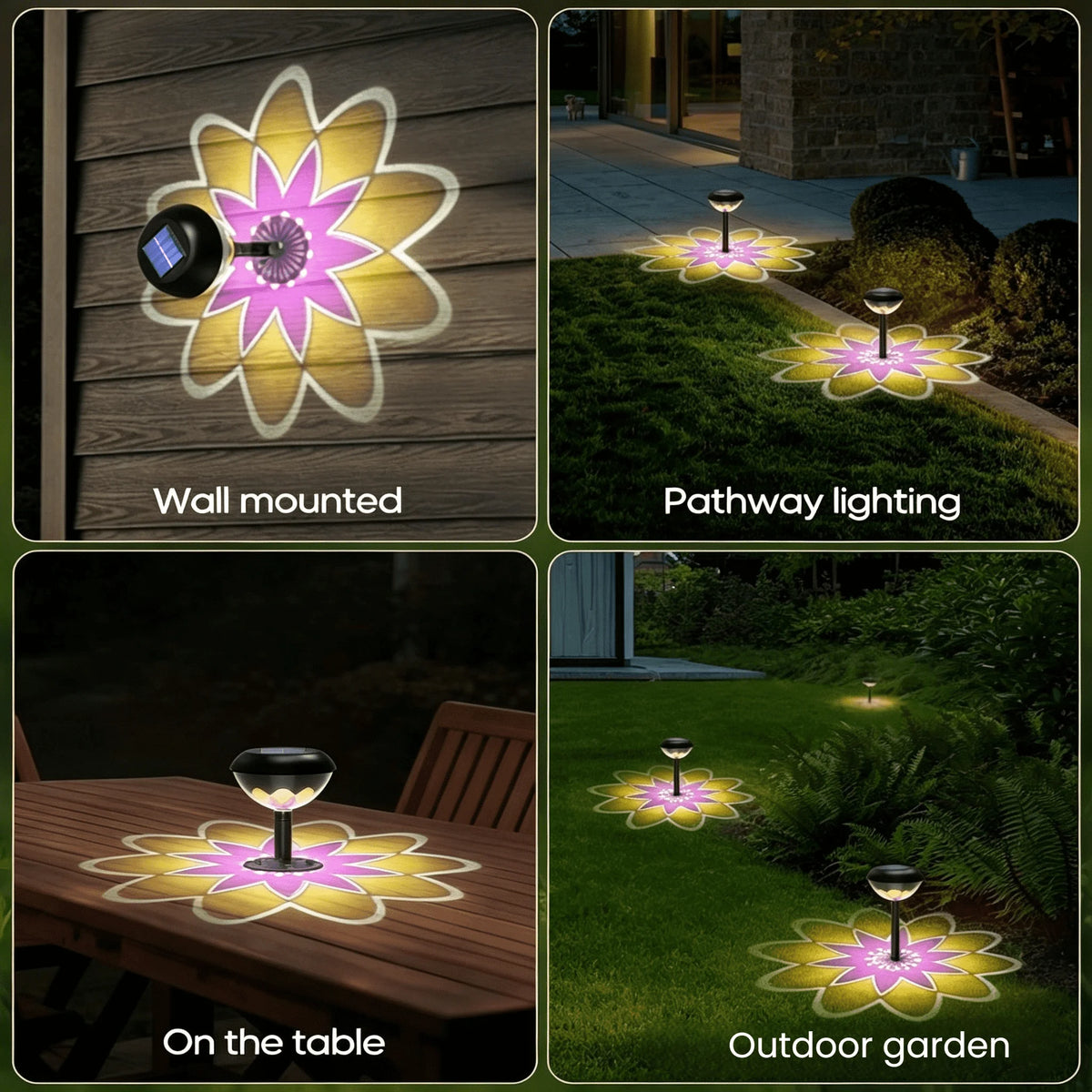 lampe solaire jardin violet jaune blanc fleur moderne extérieure ip65 led étanche contrôle tactile
