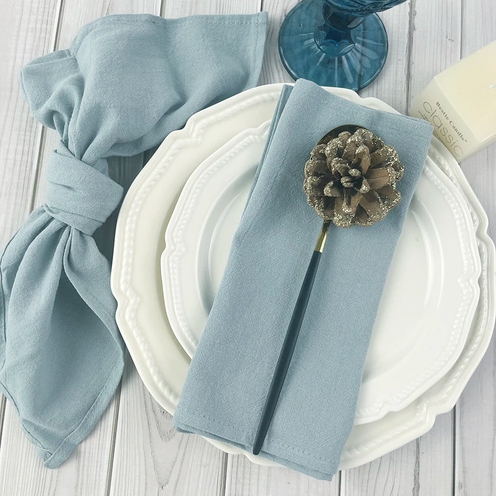 lot 50 serviettes cuisine coton bleu clair clips dorés table