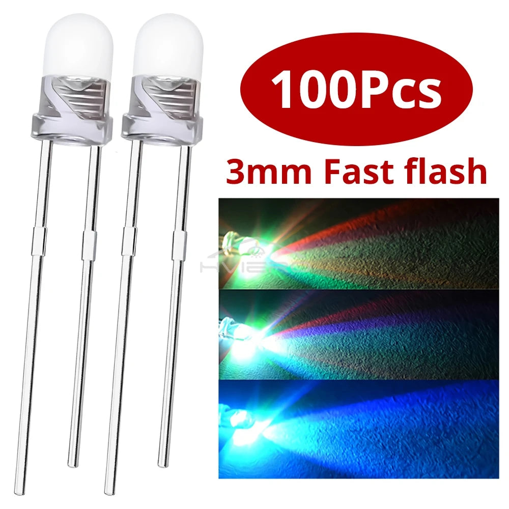 diodes led multicolores 100 pieces rgb bleu rouge vert transparentes