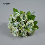 décoration extérieure bouquet roses artificielles soie couleurs variées modernes élégantes feuilles vertes incluses