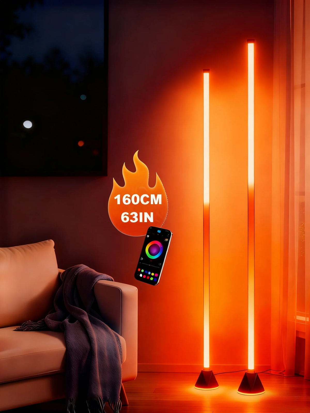 lampe led sol moderne orange base pyramidale lisse synchronisation musicale change couleur 12v 610w