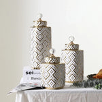 vases décoratifs modernes motifs géométriques or blanc couvercle transparent élégants intérieurDecoration