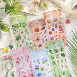 Stickers feuilles fleurs papillons motifs floraux illustration art floral adhésif vert jaune rose bleu
