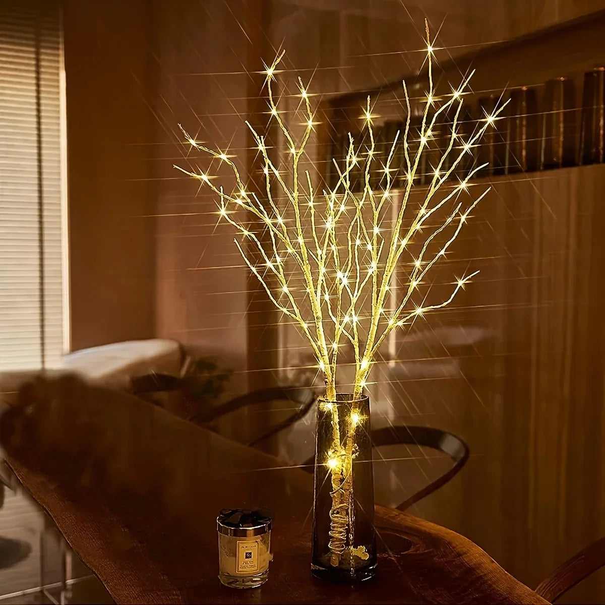 branche artificielle lumineuse 50 led blanc doré filament moderne décoration noël adhésif