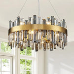 Suspension lumineuse moderne cristal doré transparent lumière LED brillante salon chambre cuisine