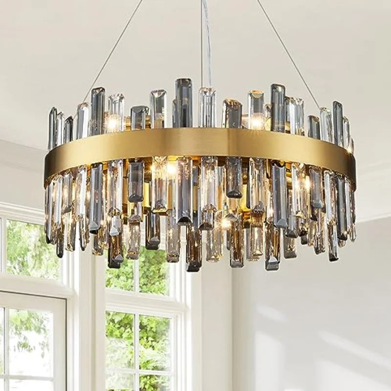Suspension lumineuse moderne cristal doré transparent lumière LED brillante salon chambre cuisine