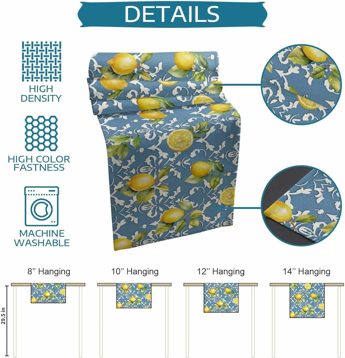 Ce motif de fleurs et de citrons sur un fond bleu crée une impression vibrante et estivale avec ses couleurs vives et son style élégant.