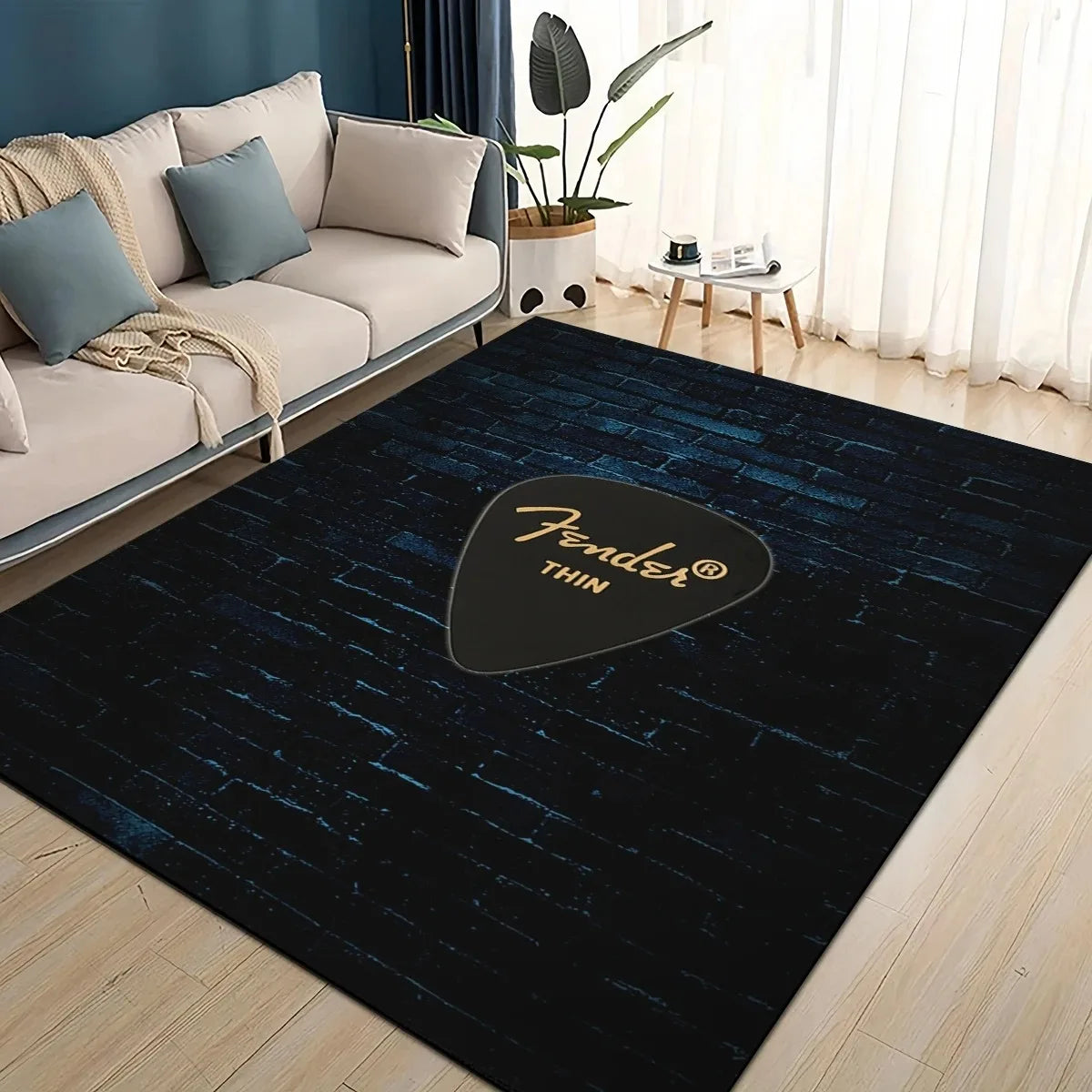 tapis sol moderne motif guitare noir bleu blanc antidérapant décoration salon chambre maison