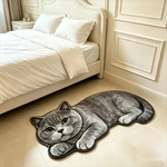 tapis décoratif moelleux forme chat allongé noir blanc gris beige salon chambre entrée maison