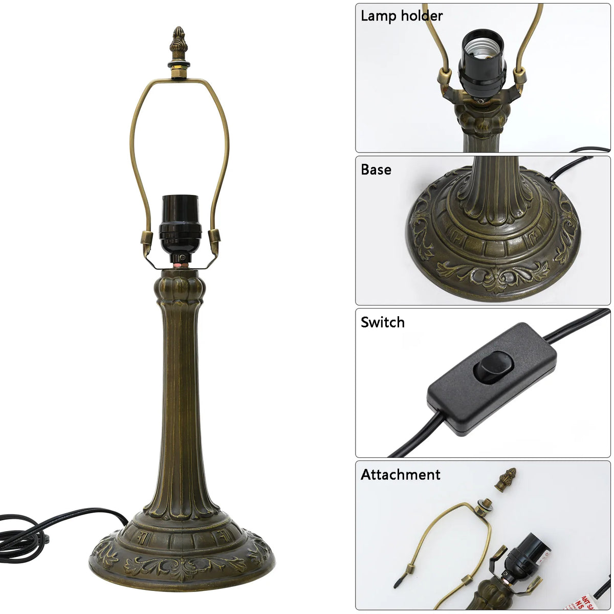 lampe table classique bronze motifs floraux interrupteur cordon électrique décoration vintage éclairageintérieur designmétal
