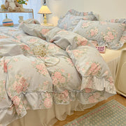 Parure de lit florale botanique fraîche en coton lavé doux pour chambre adulte et enfant