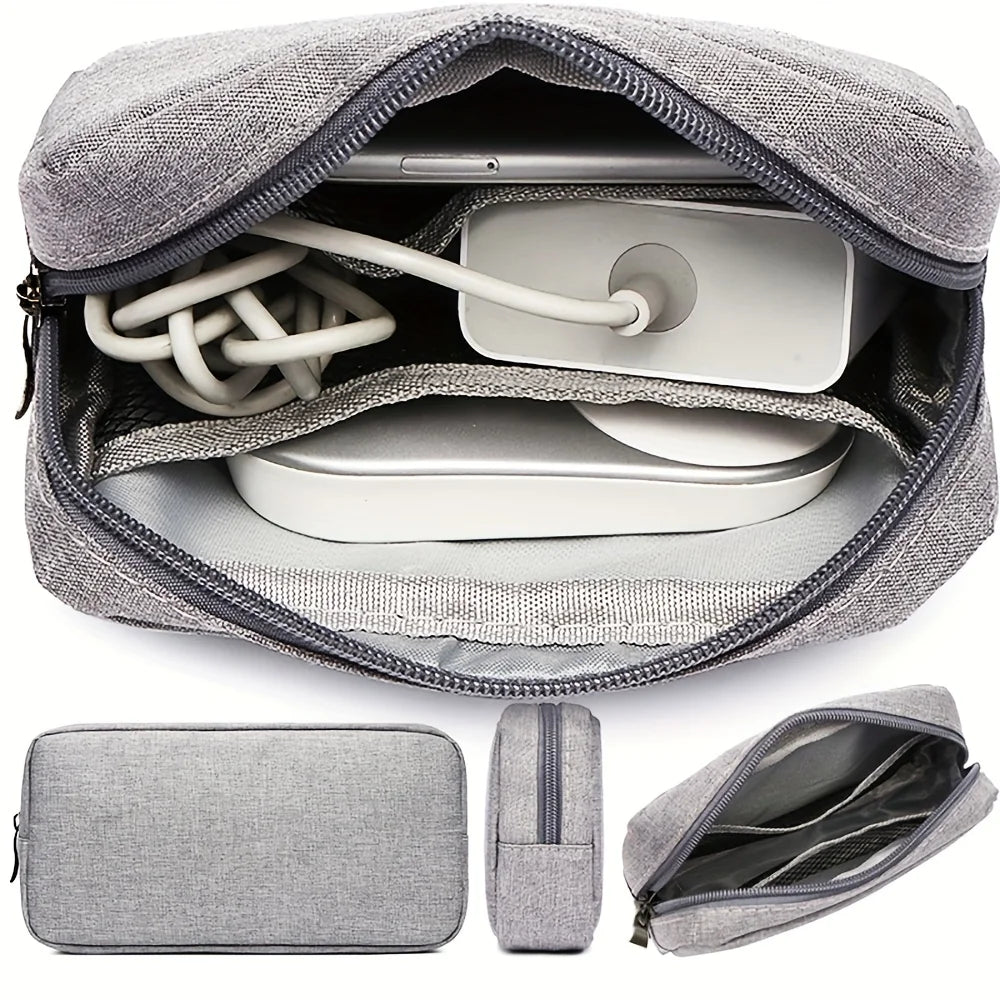 pochette rangement gris toile coton moderne zipper pochettes 17cm 6.7x 5.5cm nouveau