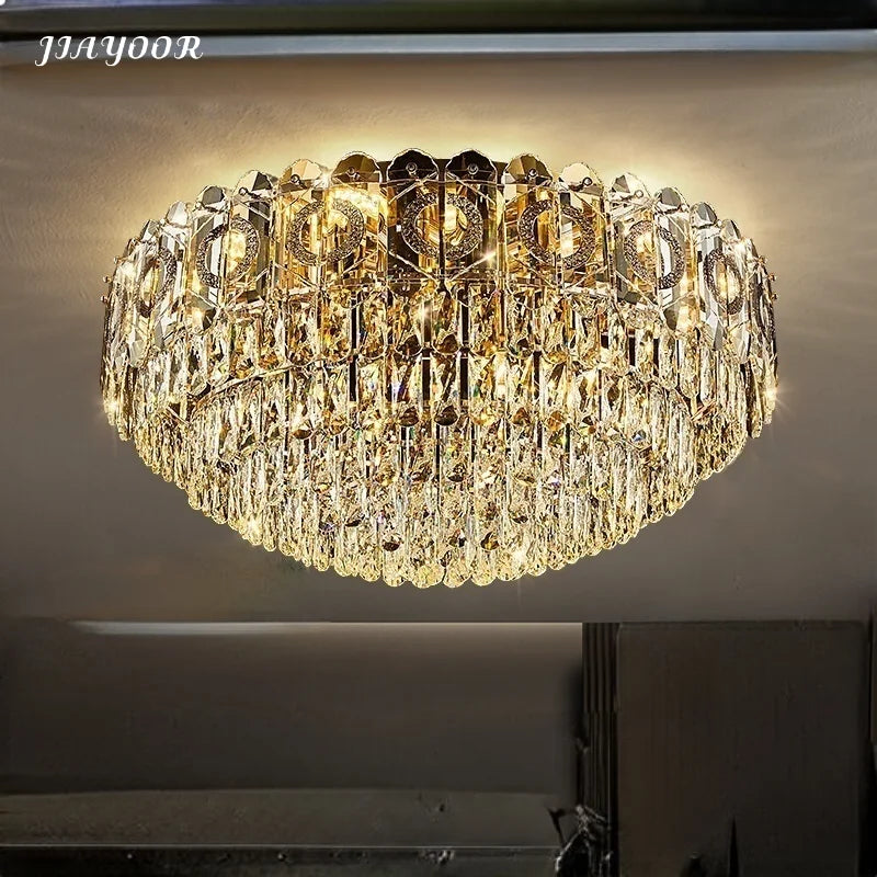 lampe moderne élégante cristal doré brillant led transparent chambre salon